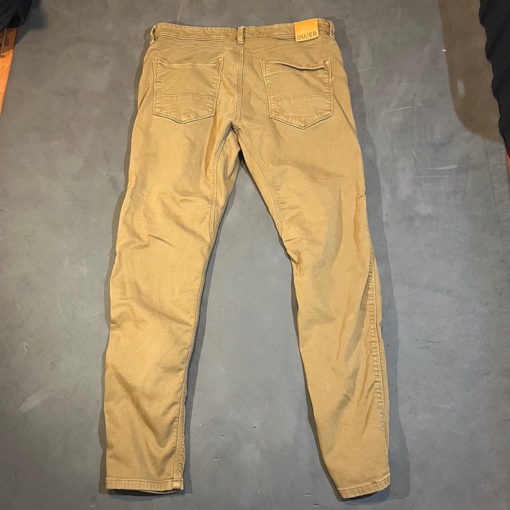 DU/ER Pants Mens 36x32 Khaki Tan Brown No Sweat N2X Slim Fit Stretch MFNS1001